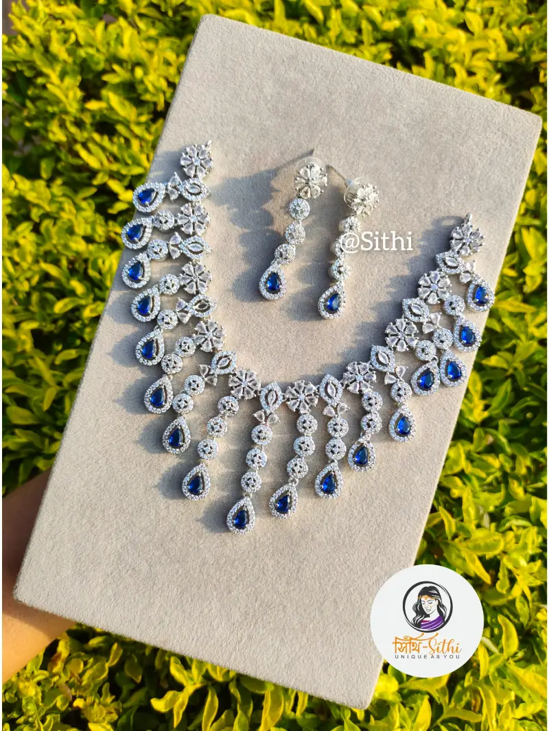 American Diamond Tear Drop Necklace Set- S03T